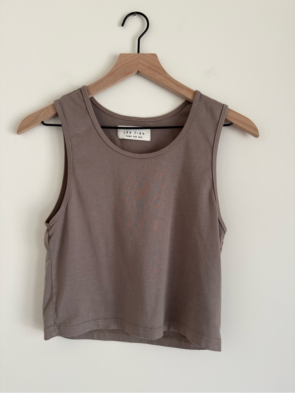 Les Tien Cropped Tank Top Taupe Mushroom Brown Size Small
